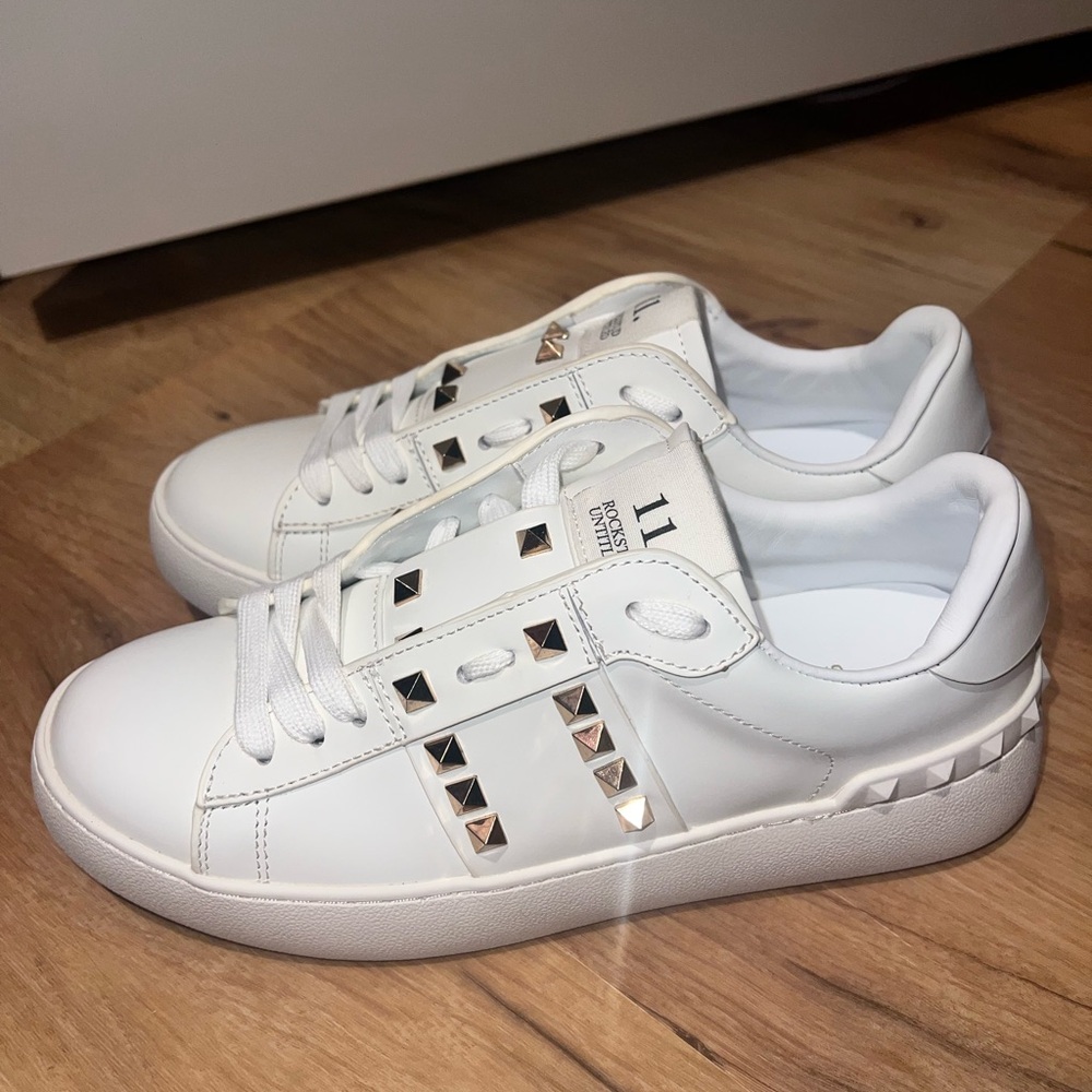 Valentino Women's White and Gold Studded Sneakers
